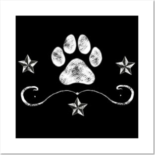 Dog Paw Print and Stars design - distressed look Posters and Art